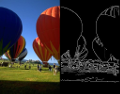 image of hot air ballons next to edge detection result
